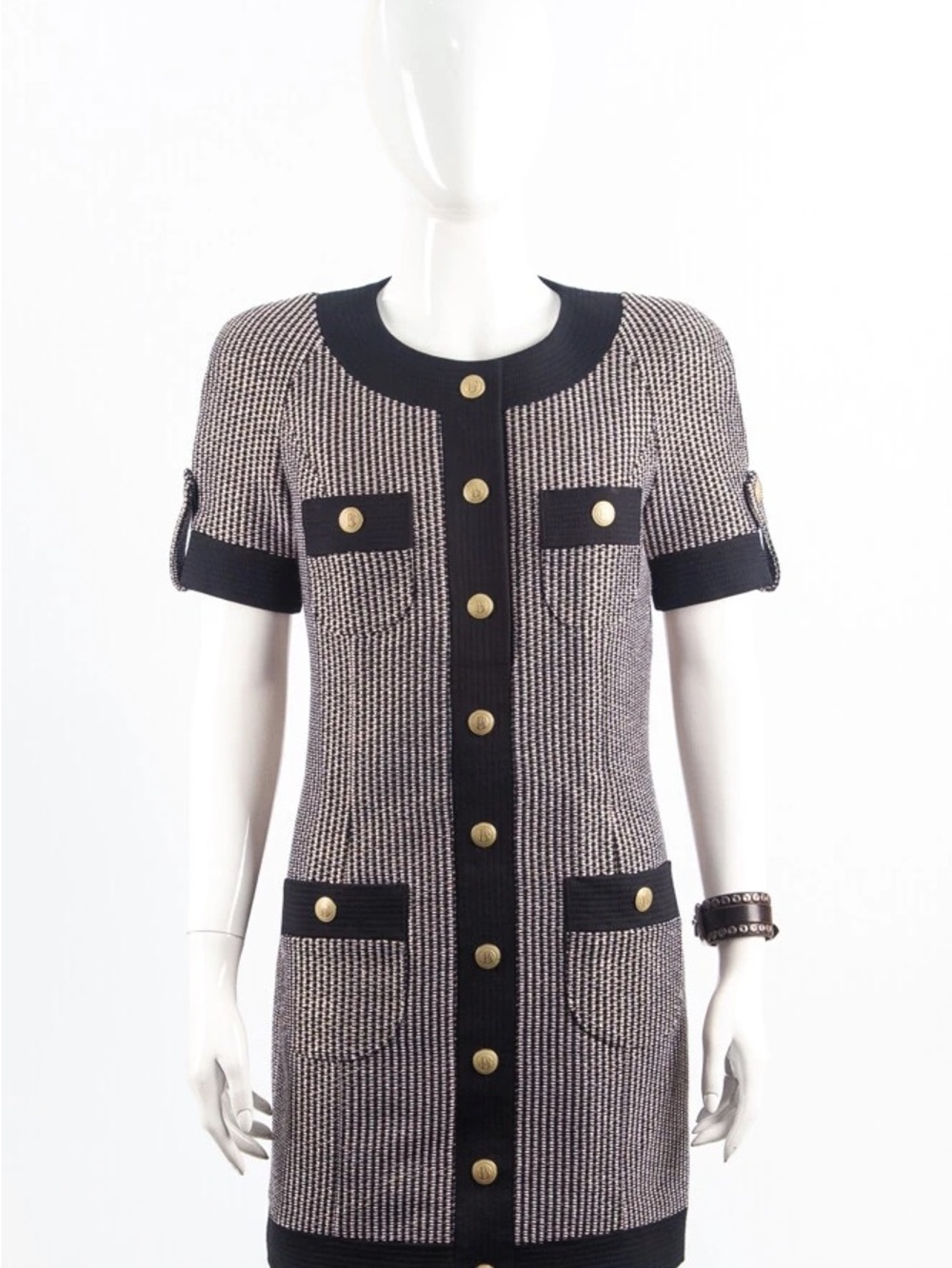 Pierre Balmain Black and Cream Tweed Dress